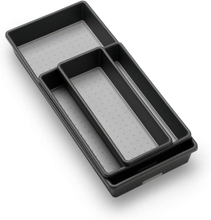 madesmart Classic 3-Tray Bin Pack - Granite | CLASSIC COLLECTION | Multi-Purpose Storage | Soft-grip Lining and Non-slip Rubber Feet | Durable | BPA-Free