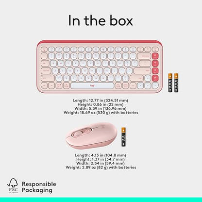 Logitech POP ICON Keys Wireless Bluetooth Keyboard, Comfortable Typing, Programmable Keys, Easy-Switch Between up to 3 Devices, for Laptop, Tablet, PC – Rose and Off-White