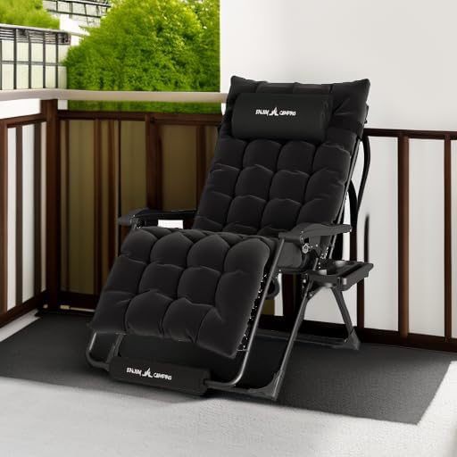 UDPATIO Oversized Zero Gravity Chair 29In XL Patio Reclining Chair with Cushion, Outdoor Folding Recliner with Pillows|Cup Holder|Foot Rest|Padded Headrest, Black, Support 500LB
