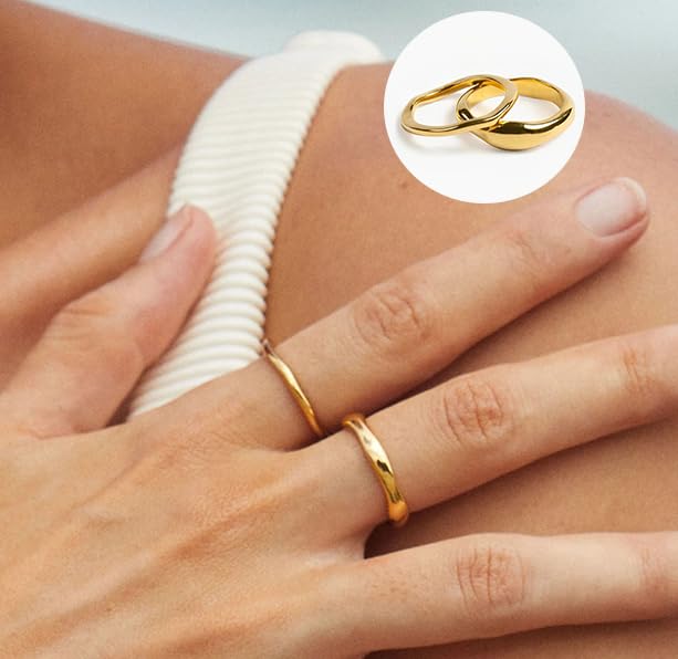 FAXHION 12PCS Gold Stackable Rings Set for Women, 18K Gold Plated Open Stacking Knuckle Ring, Adjustable Chunky Signet Band Statement Ring for Gift