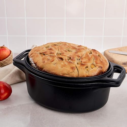 Victoria Dutch Oven Pot and Pan Induction Enamelled Cast Iron 31 cm Oval, Set of 2 Cocotte 5.7 L, PTFE and PFOA Free, Suitable for Fire, Barbecue, Oven, Ceramic Hob, Gas