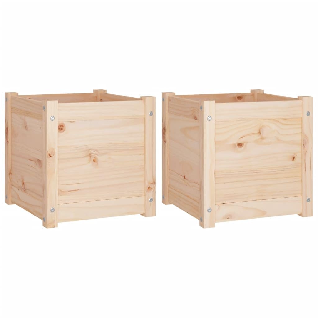 Xolmizyn Set of 2 Square Wooden Planters, 15.7-inch Solid Pine Wood Plant Boxes for Outdoor Garden, Patio, and Indoor Living Room Decor