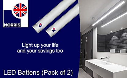 Morris 45w LED Batten Lights 5ft, 150cm, 6000k Daylight, IP20 LED Fluorescent Strip Light Fitting for Ceiling of Home & Office, Workshop & Garage Lighting, Pack of 2