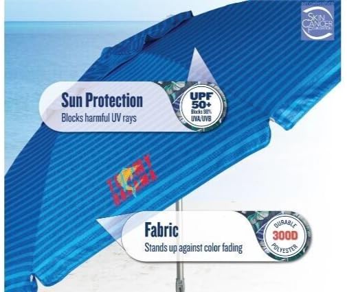 Tommy Bahama 8 ft Beach Umbrella with wind vent and sand anchor- Rich blue