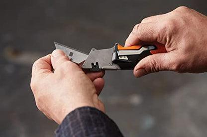 Fiskars CarbonMax Folding Utility Knife, Length 17cm, Stainless Steel Blade/Plastic Handle, Black/Orange, 1027224