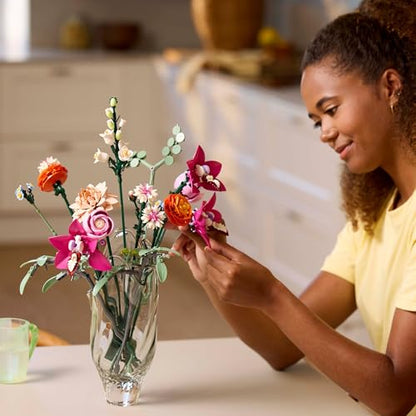 LEGO Botanicals Pretty Pink Flower Bouquet Set for Adults - Floral Home Decor Building Kit with Artificial Roses, Daisies, Cornflowers and Elderflowers - Nature Gifts for Women and Men - 10342