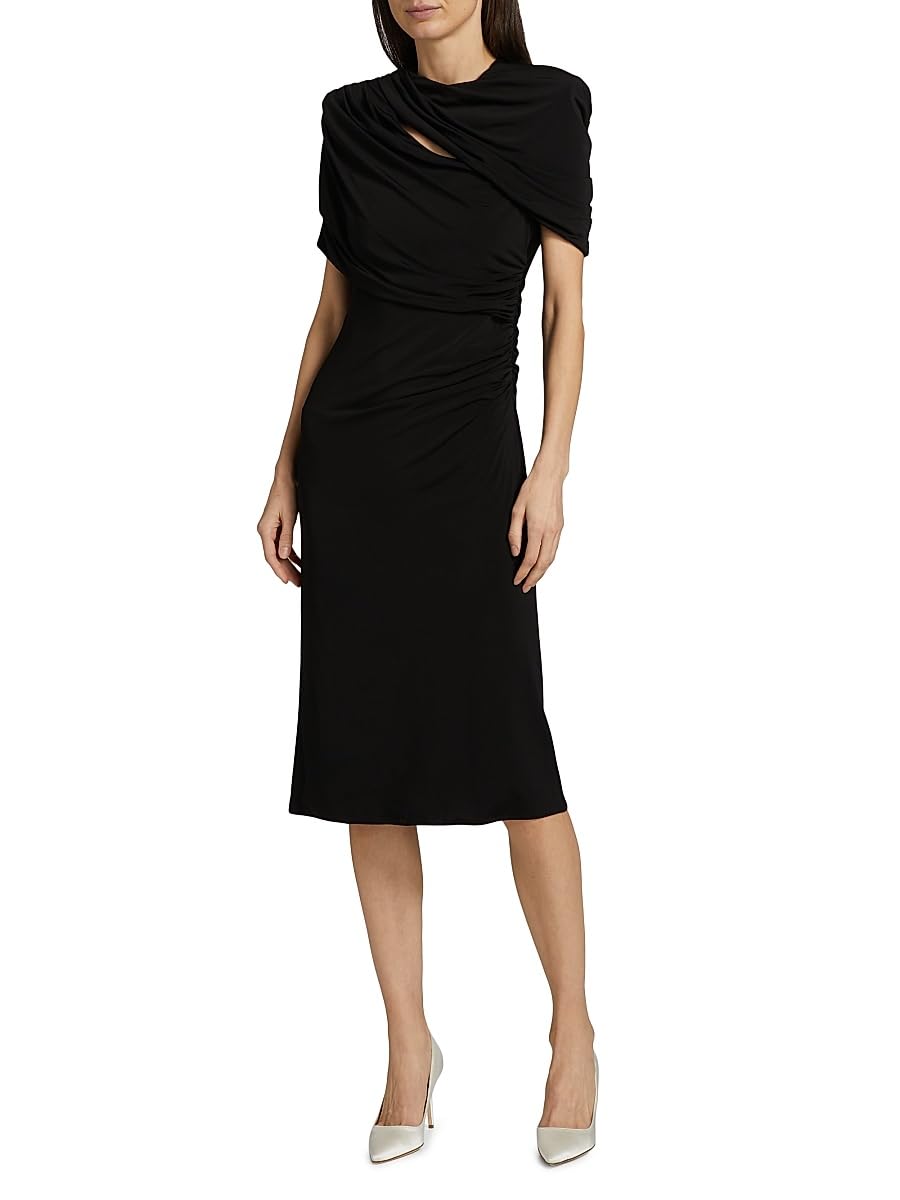 Stella McCartney, Draped Cape Midi-Dress, 40 (4-6), Black