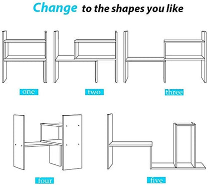 Ulrikco Expandable Desktop Bookshelf & Desk Organizer Shelf - Wooden Table Top Storage Organizer with Adjustable Shelves, Desk Hutch Perfect for Office, Home, Study Desk Accessories