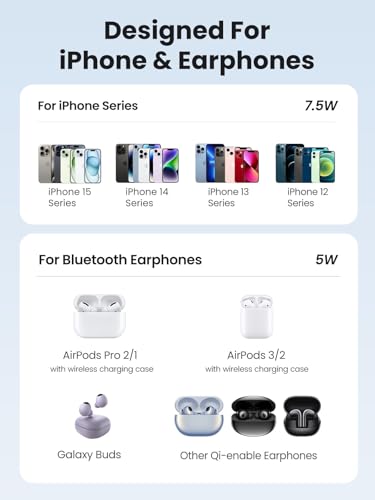 UGREEN MagFlow 2-in-1 Magnetic Wireless Charging Station, Fast Wireless Charger for iPhone 16 15 14 13 12 Series and AirPods, MagSafe Compatible Qi Charging Stand with 3 FT USB-C Cable (No AC Adapter)