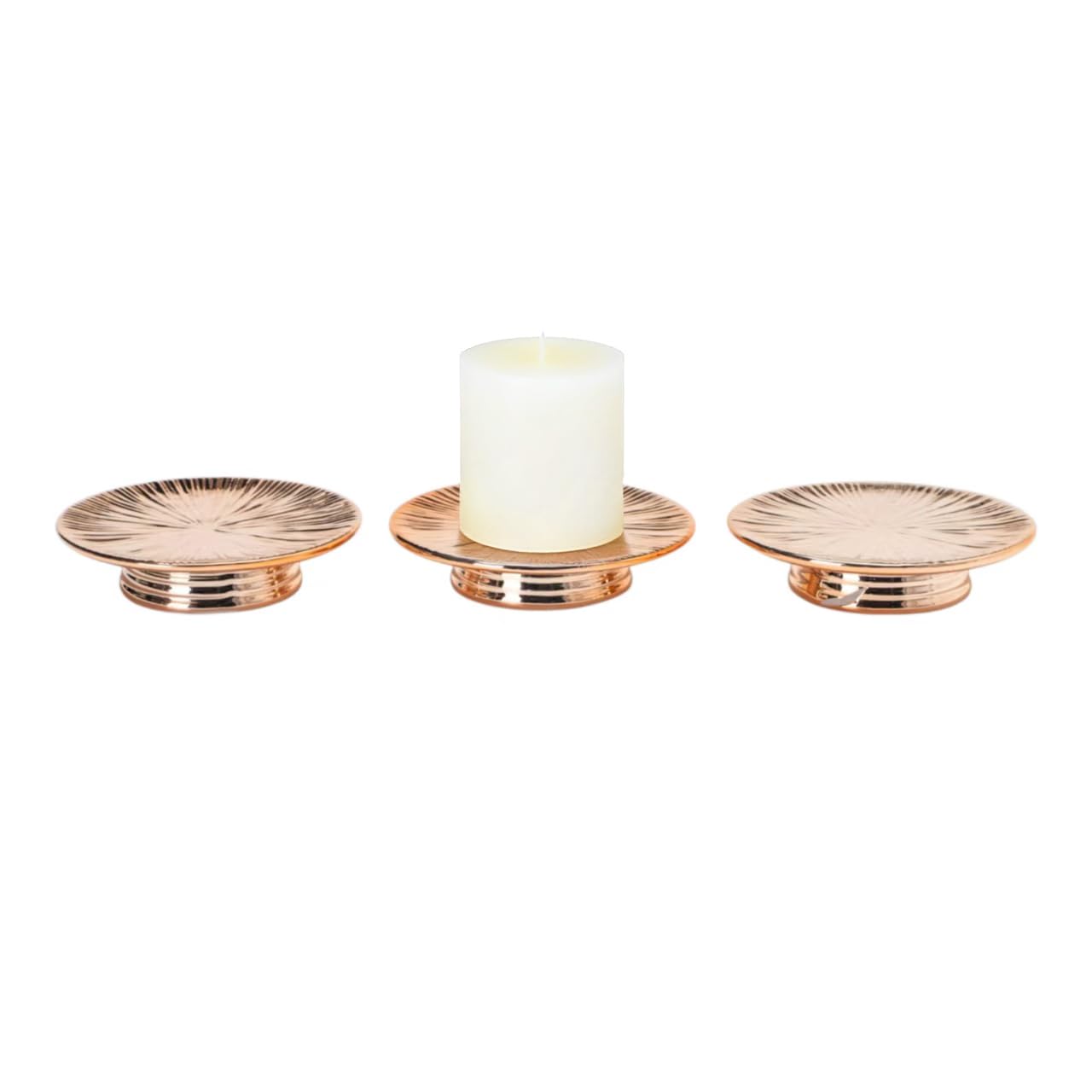 ADAVAS.Y&G Ceramic Rose Gold Candle Plate Set, 3-Piece – Decorative Candle Holder Tray for Pillar Candles, Jewelry, Stand for Flower vases – Elegant Wedding Decor and Table decoratives