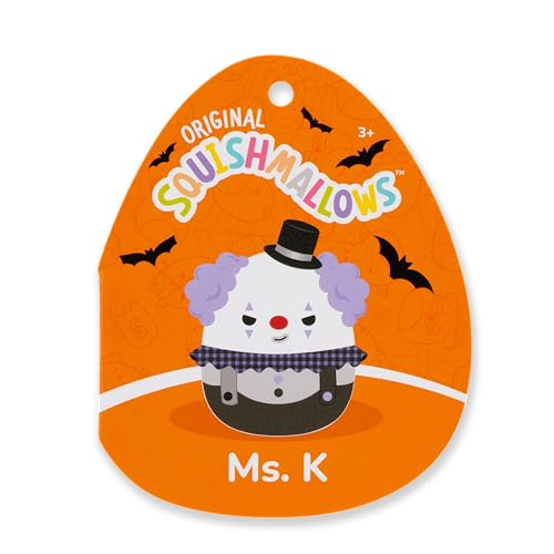 Squishmallows Original 5-Inch Halloween 4-Pack – Gabin Pumpkin Axolotl, Fitzy Goblin Holding Latte, Malcolm Bat Mushroom, Ms. K Purple Clown – Official Jazwares Plush (Little)