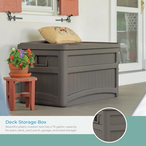 Suncast 73 Gallon Indoor/Outdoor Medium Deck Storage Box, 46"L x 23.62"W x 25.5"H, Stoney