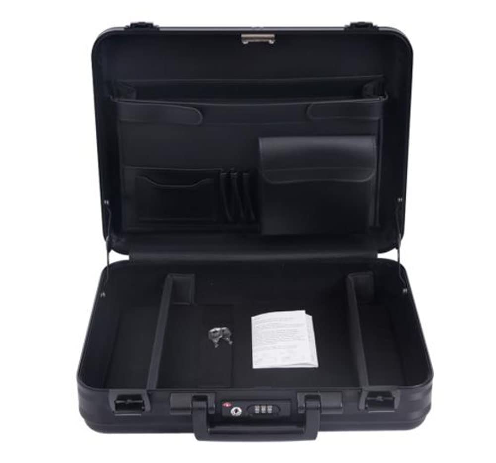 urecimy Men Metal Briefcase Aluminum Locking Storage Box with Removable Foam, Family Medicine Case, Money Suitcase, Jewellery Display Box, Black, 16.5X12.6X4.5 Inch