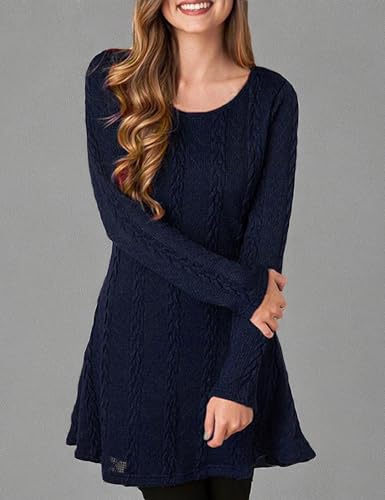 Mansy Womens Knitted Crewneck Sweater Dress Blue Small