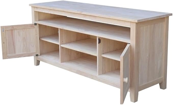 Entertainment TV Stand with 2 Doors Unfinished Solid Parawood 57"W x 18"D x 26"H
