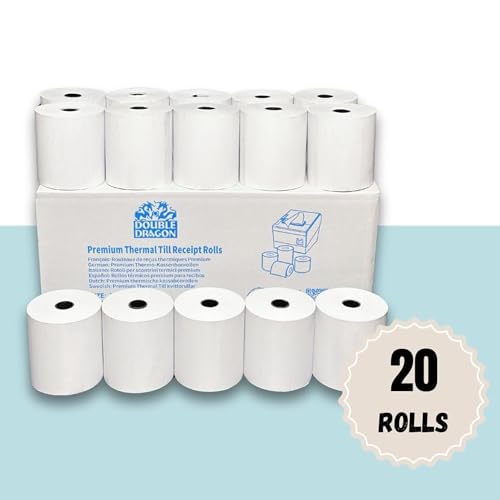 Double Dragon, 80 x 80 mm Premium Thermal Paper Till Receipt Roll for EPOS Printer, POS Terminal, Cash Register [Pack of 20]
