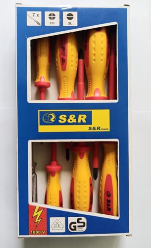 S&R Electrician Screwdriver Set 7-Piece – VDE-Tested up to 1000V | Power-Form Handle | PH & SL with Voltage Tester – Professional Quality