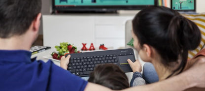 Logitech K400 Plus Wireless Touch TV Keyboard With Easy Media Control and Built-in Touchpad, HTPC Keyboard for PC-connected TV, Windows, Android, Chrome OS, Laptop, QWERTY UK English Layout - Black