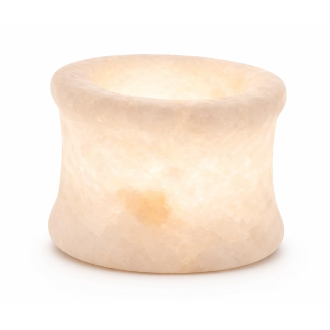 Single White Alabaster Candle Holder - Egyptian Tealight and Votive Candles Holders with Amber Glow for Home Décor - Natural Stone Soothing Tranquil