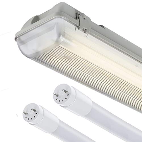 5Ft LED Twin Non Corrosive T8 Batten Fitting Indoor or Outdoor IP65 Weatherproof Fixture – Ideal For Garage Warehouse Car Park Industrial Lighting - Comes with 2x 6000k Daylight 58w T8 LED Tubes