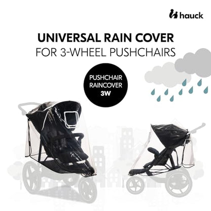 Hauck Universal 3 Wheel Raincover, Transparent - Fits 3 Wheeled Stollers, Pushchairs, Buggys & Prams, Waterproof & Durable, Reflective Trim