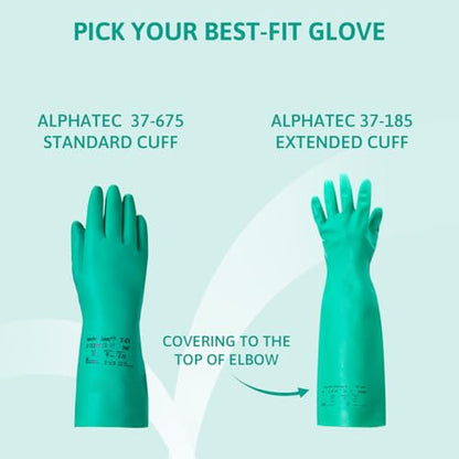Ansell AlphaTec 37-675, Chemical Resistant Nitrile Gloves, Versatile Waterproof Work Gloves, Food Gloves & Cleaning Gloves with Superior Grip, Latex Free Gloves, Green Nitrile Gloves 2XLarge, 12 Pairs
