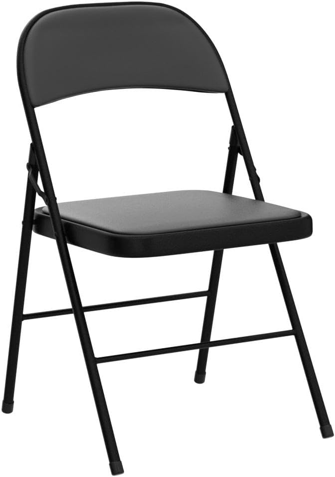 VINGLI 4 Pack Folding Chairs with Padded Seats, Metal Frame with Pu Leather Seat & Back, Capacity 350 lbs, Set of 4, Black