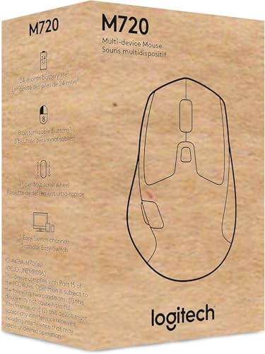 Logitech M720 Triathlon Wireless Mouse, Bluetooth, USB Unifying Receiver, 1000 DPI, 6 Programmable Buttons, 2-Year Battery, Compatible with Laptop, PC, Mac, iPadOS - Black