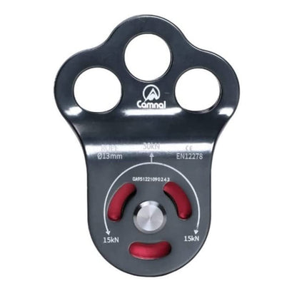 JOTOUCH Gray Climbing Pulley, 30KN/6613lbs Three Holes Single Pulley, Built-in Ball Bearing Climbing Pulley, Rock Climbing Pulley Fit for 13mm Rope Hauling, Rescue Applications, Zipline Sports Etc