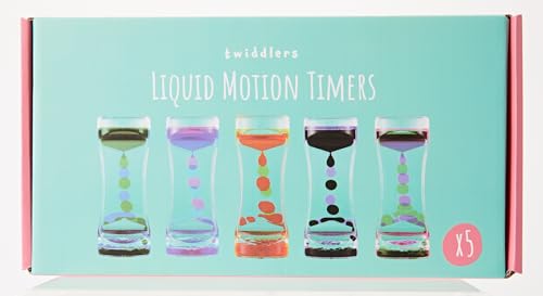 THE TWIDDLERS 5 Liquid Motion Timers Sensory Timer Hourglasses - 14cm, 5 Colours - Kids Water Bubble Lava Lamp Calming Sensory Toys for Autism, Stress Relief, Relaxation, ADHD