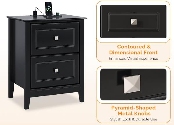 VINGLI 18.9" W Black Nightstand Set of 2