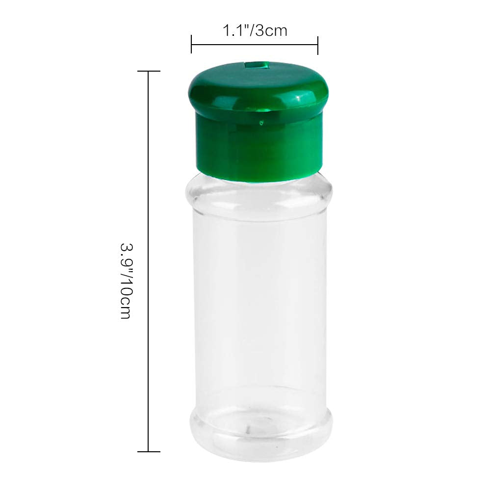 FEOOWV 100 Pcs Empty Plastic Spice Bottles Set for Storing Barbecue Seasoning Salt Pepper and More 75 ml/2.5 oz (Green)