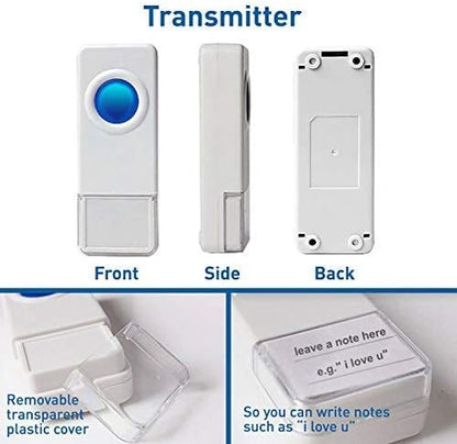 SadoTech Wireless Doorbell for Home - Battery Operated, 1000 Feet, Waterproof Door Bell w/LED Flash, 1 push button + 1 receiver, Waterproof White