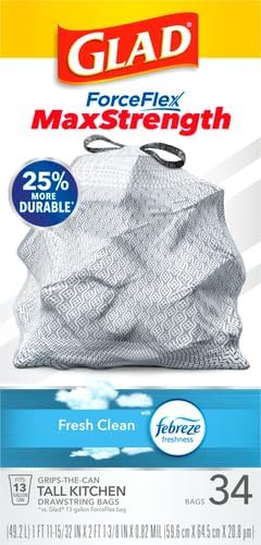 Glad ForceFlex MaxStrength Kitchen Trash Bags, 13 Gal, Fresh Clean Febreze