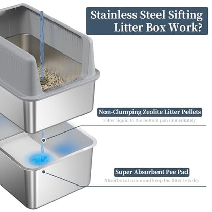 19.7''x13.8''x13.8'' Enclosed Stainless Steel Litter Box with Lid