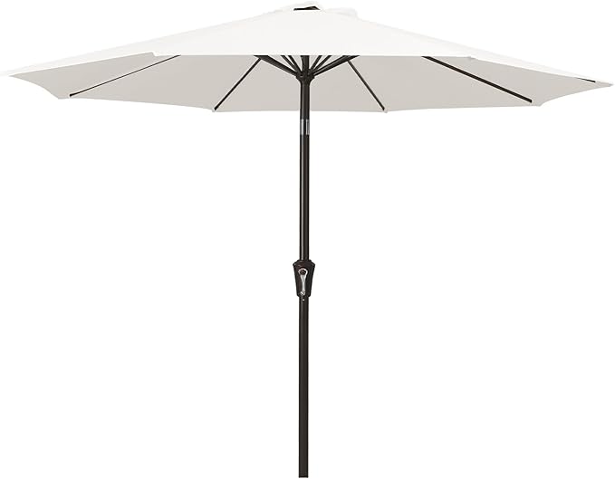 MEWAY 9ft Patio Umbrella Outdoor Table Umbrellas with Push Button Tilt and Crank, Market Umbrella 8 Sturdy Ribs for Deck, Garden, Pool and Backyard, Off-white