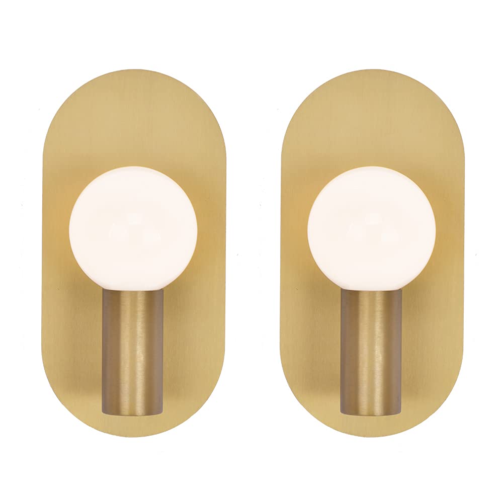 YEEZEMA Modern Wall Sconce Set of 2, Mid Century Sconces Wall Light, Brushed Gold Wall Lighting Fixtures, Oval Stylish Wall Mount Lamp Decor for Bathroom Mirror Vanity, Living Room, Bedroom, Hallway