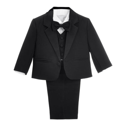 Lito Angels Baby Boy Formal Dress Suit Wedding Outfit Wear, 5 Pieces Set (Blazer, Shirt, Waistcoat, Trousers, Bow Tie) Age 12-18 Months, Black, 057 (Tag Number 01)