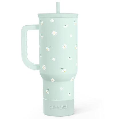 Daisy 40oz Tumbler with Handle and Straw – Flower Insulated Stainless Steel Travel Coffee Mug for Women Girls - Gift Idea for Birthday Christmas Mothers Day
