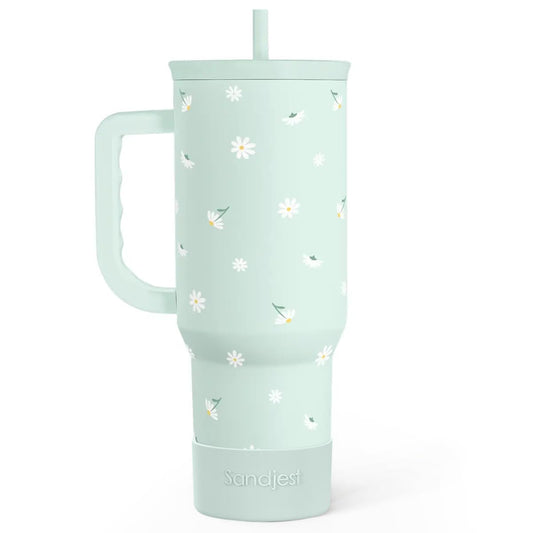 Daisy 40oz Tumbler with Handle and Straw – Flower Insulated Stainless Steel Travel Coffee Mug for Women Girls - Gift Idea for Birthday Christmas Mothers Day