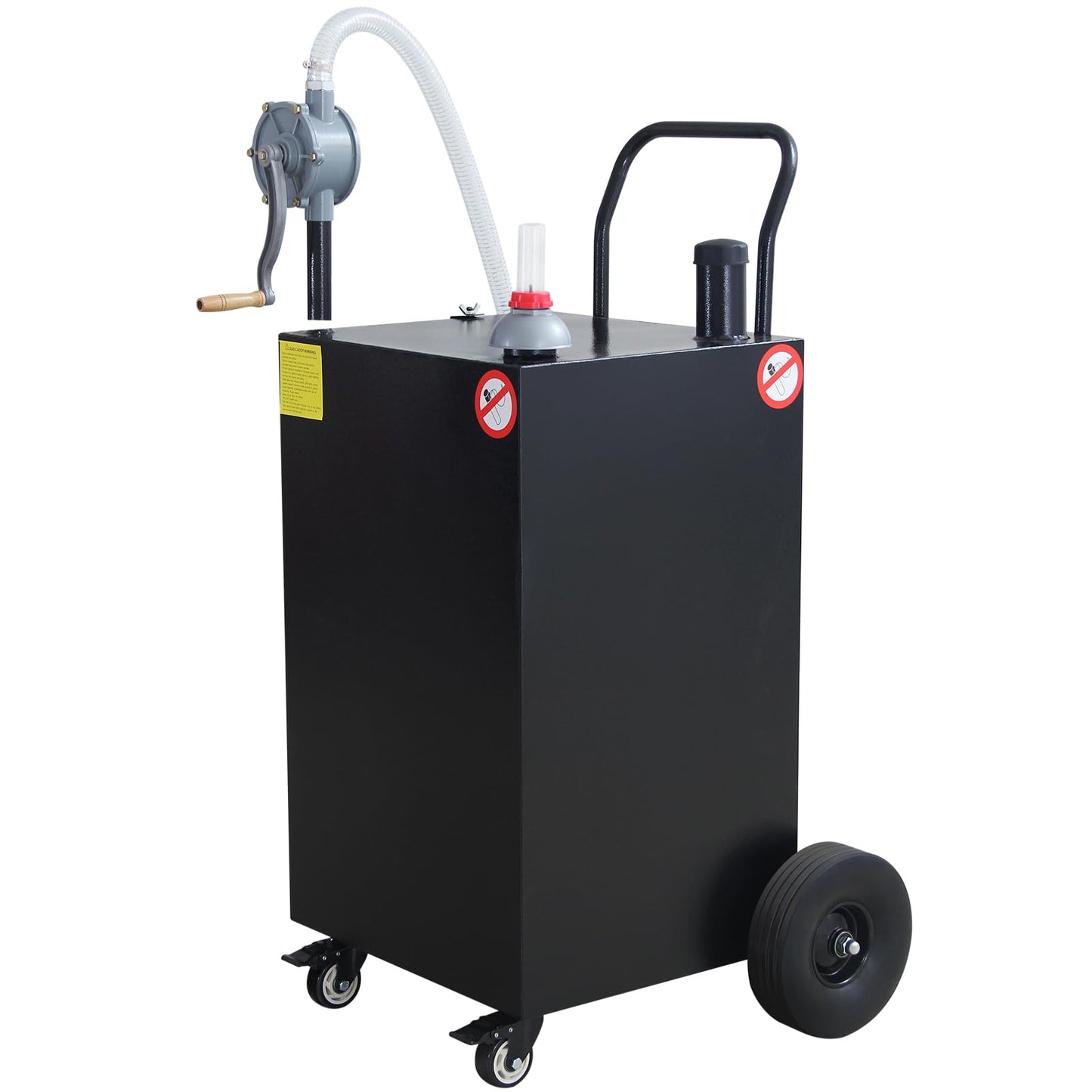 45 Gallon Gas Caddy Gasoline Diesel Can Hand Siphon Pump With Rolling Flat-Free Solid Rubber Wheels(Black)