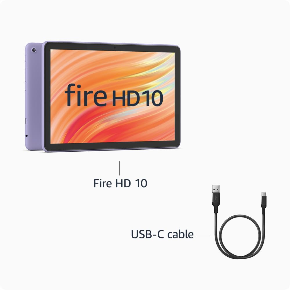 Amazon Fire HD 10 tablet (newest gen), built for relaxation, 10.1" vibrant Full HD screen, octa-core processor, 3 GB RAM, up to 13-h battery life, (2023 release), 32 GB, Lilac, with adverts