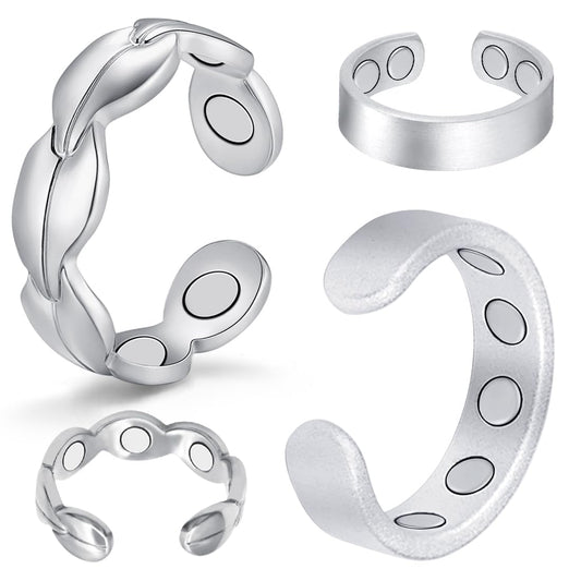 Cigmag 9X Copper Rings for Women, with Powerful Magnets, Adjustable Solid Pure Copper (Silver Matte & Fishtail)