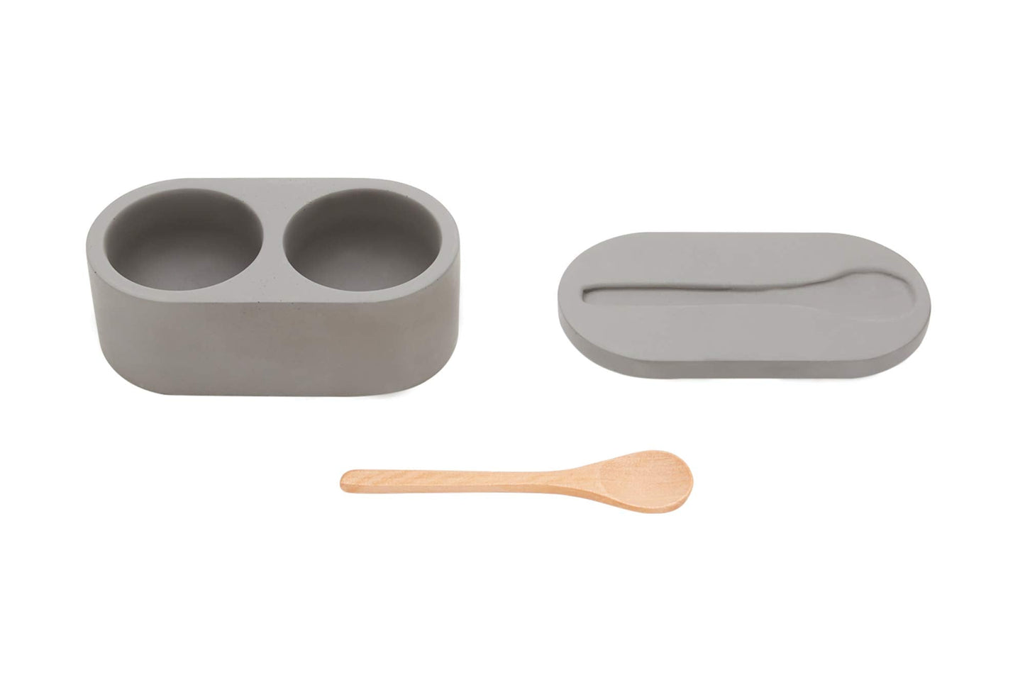 Fox Run Cement Double Salt Cellar with Spoon, 3 x 3.5 x 6.25 inches, Gray