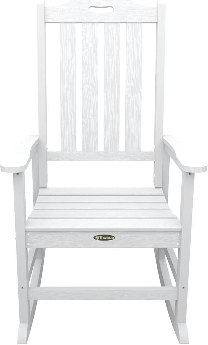 Oversized Rocking Chair, Outdoor Rocking Chair for Adults, All Weather Resistant Porch Rocker for Lawn Garden, White