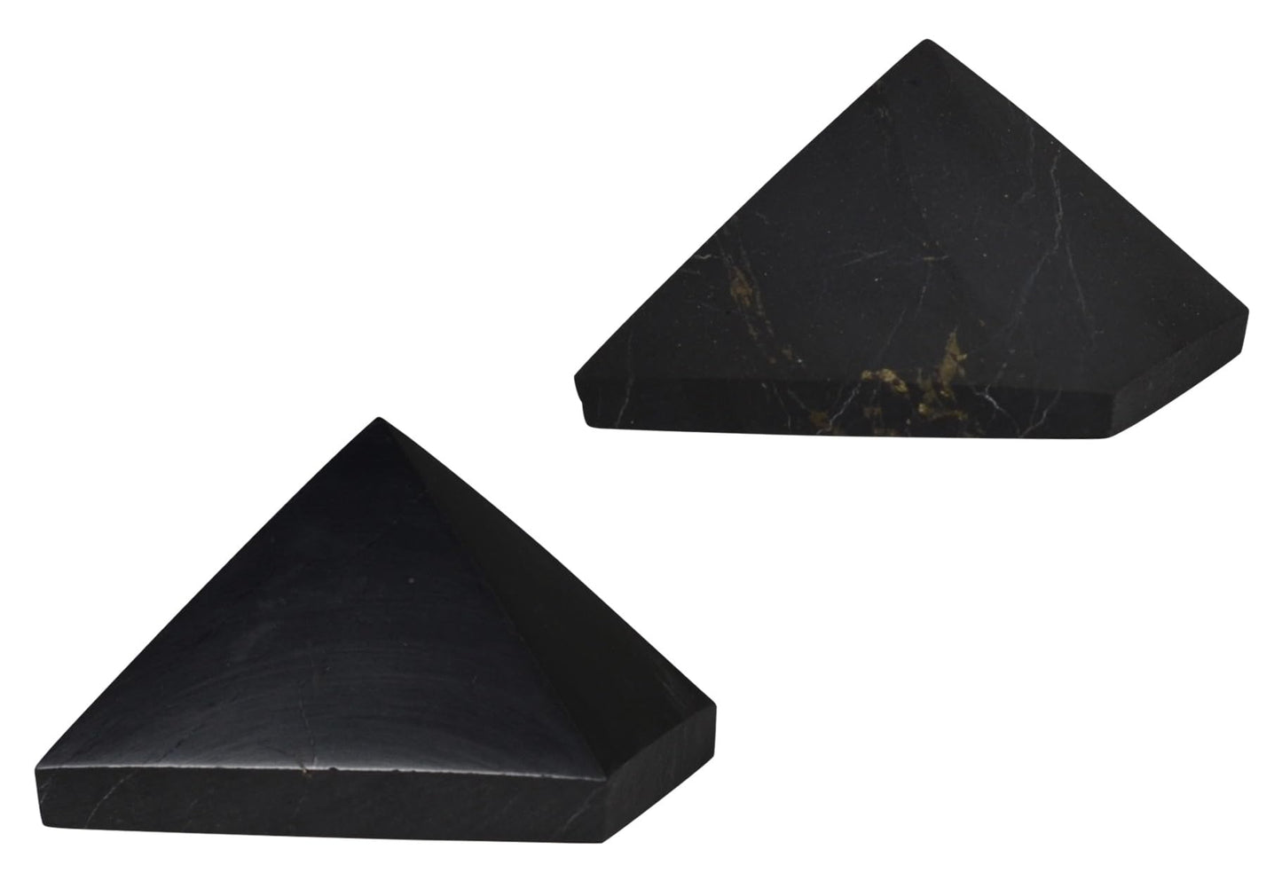Shungite World 2 pcs Authentic Shungite Pyramids Set 30 mm / 1.18" Polished and Unpolished Real Shungite Stones Crystal Pyramid Home Protection Room Office Desk Decor Authentic Black Crystals