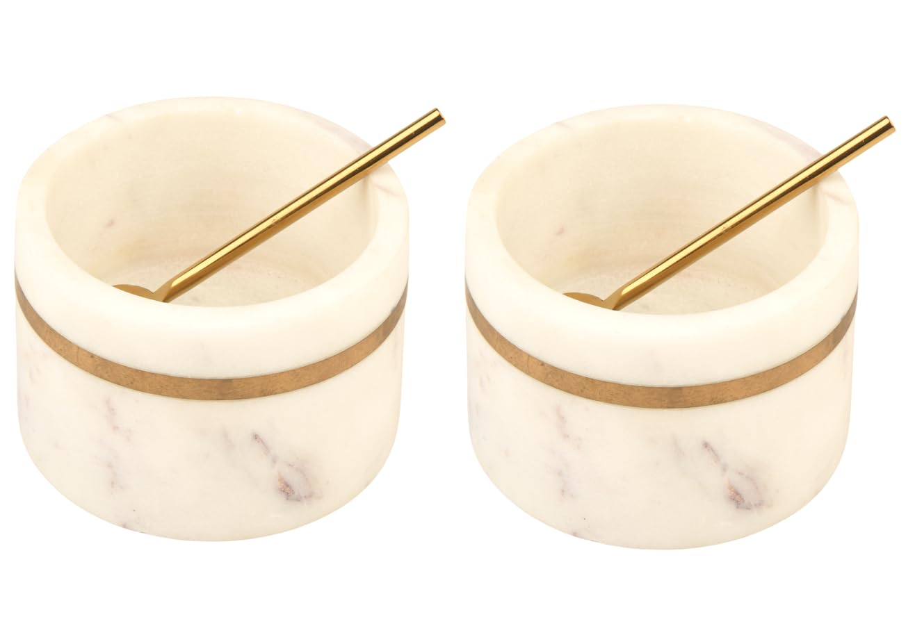 Cruiser’s Caché Marble Salt and Spice Cellars or Dipping Bowls with Gold Spoons | Set of 2