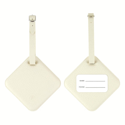 FENICE Vegan PU Leather Classic Name Tag with Belt Buckle Strap Closure for Suitcase Luggage Tavel Bag (White)