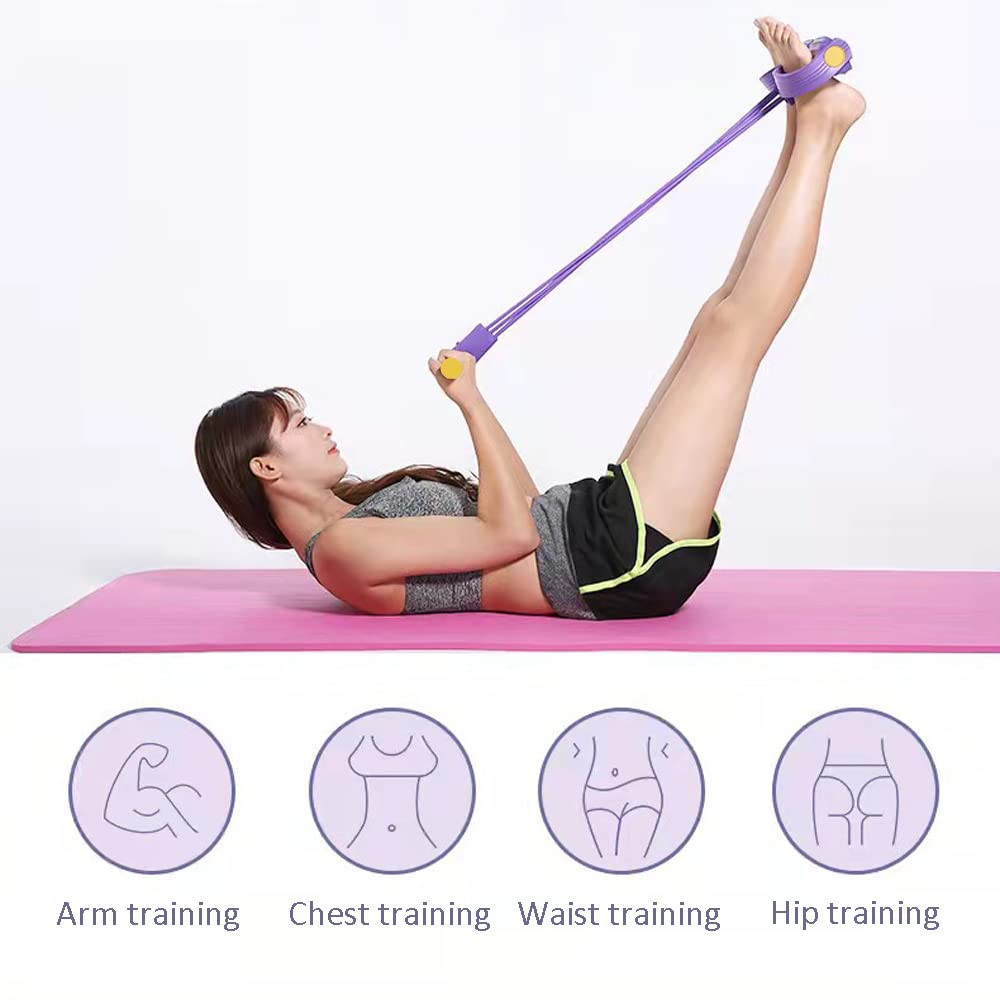 DZOZO Multifunction Resistance Training 4 Tube Pedal Resistance Band Home Gym Equipment Ankle Puller Tension Rope Sit-up Bodybuilding Expander Workout Band for Women/Men