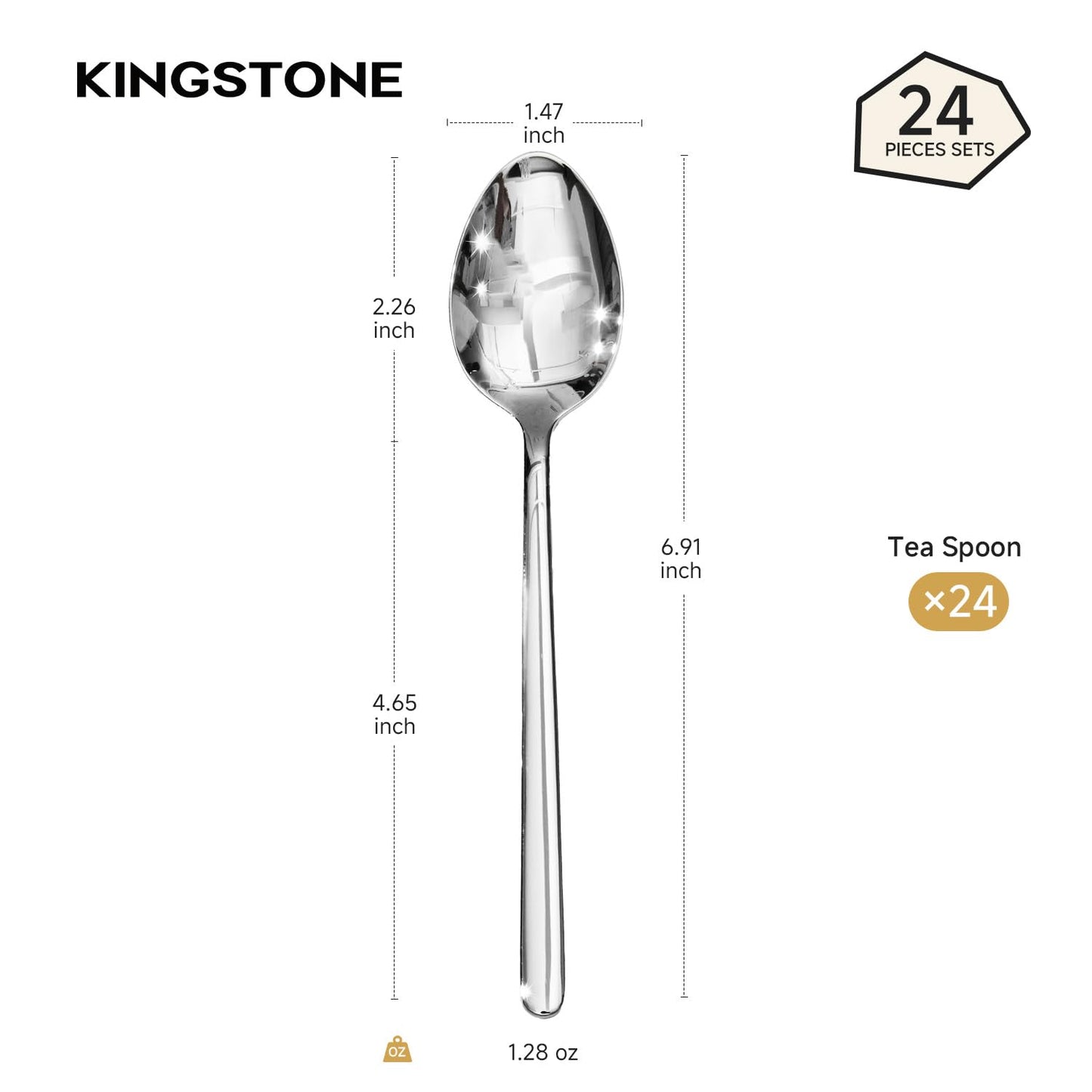 KINGSTONE 6.9-Inch Teaspoons, 24-Piece 18/10 Stainless Steel Tea Spoons, Mirror Finish Small Dessert Spoons, Dishwasher Safe for Home and Restaurant